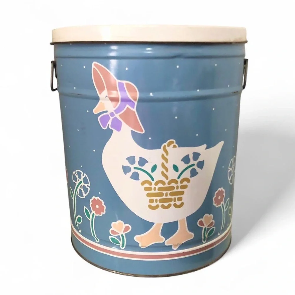 Vintage Bertels Goose Duck Metal Trash Garbage Can Bin Tin Container Cottagecore